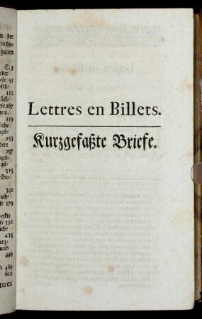Lettres en Billets. = Kurzgefaßte Briefe.