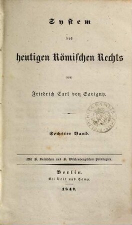 System des heutigen römischen Rechts, 6