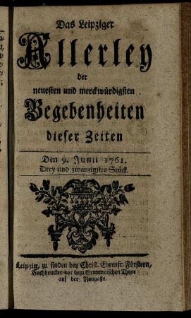 Den 9. Junii 1761. Drey und zwanzigstes Stück.