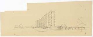 Wohnhochhaus, Emslebener Straße Hindenburg Straße: Perspektivische Ansicht von Osten