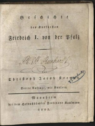 Geschichte des Kurfürsten Friedrich I. von der Pfalz
