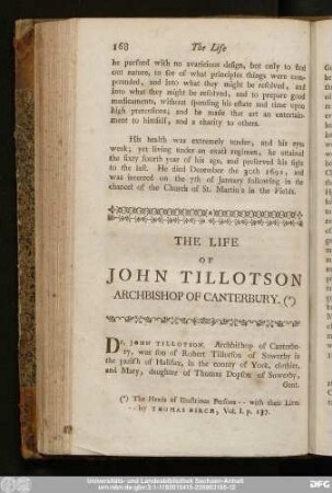 The Life Of John Tillotson Archbishop Of Canterbury.