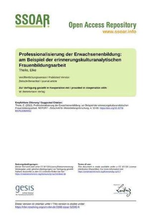 Professionalisierung der Erwachsenenbildung: am Beispiel der erinnerungskulturanalytischen Frauenbildungsarbeit