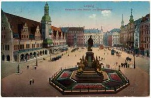 Leipzig. Marktplatz, altes Rathaus und Siegesdenkmal