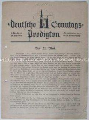 Kirchliches Mitteilungsblatt mit dem Text einer Predigt
