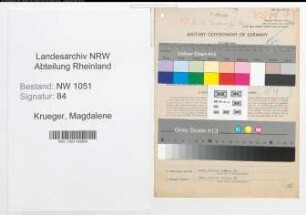 Entnazifizierung Magdalene Krueger , geb. 26.02.1895 (Postangestellte)