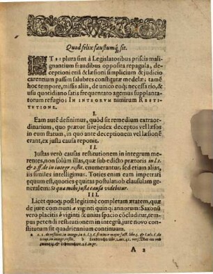 Celebriores quaedam conclusiones, ad materiam restitutionis in integrum pertinentes