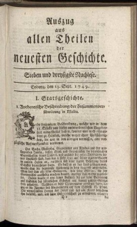 Sieben und dreysigste Nachlese. Coburg, den 13. Sept. 1749.