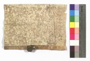[Text = U / 1338 Januar 2]. Mit Eid besagt vor Salmann, Kämmerer, Volkmar, Richter; "of die mittewoche nach dem achzensten tage an dem ungeboden dinge" 1338.