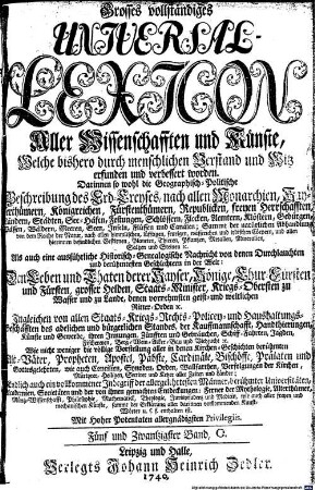 Grosses vollständiges Universal-Lexikon : welche bißhero durch menschlichen Verstand und Witz erfunden und verbessert worden, darinnen so wohl die Geographisch-Politische Beschreibung des Erd-Kreyses ..., 25. O