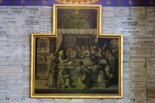 Frankreich. Basse Normandie. Orne. Saint Christophe le Jajolet. Wallfahrtskirche Saint Christophe. Grablegung Maria. Bild eines flämischen Meisters