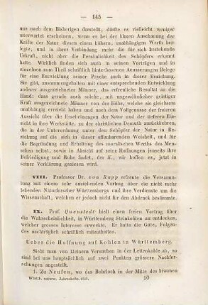Professor Dr. Quenstedt über Hoffnung auf Kohlen in Württemberg