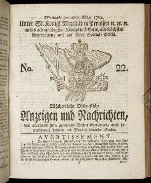 No. 22. Montags, den 28ten May 1764.