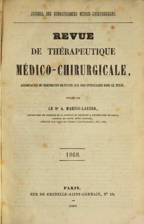 Revue de thérapeutique medico-chirurgicale. 1868 = A. 35