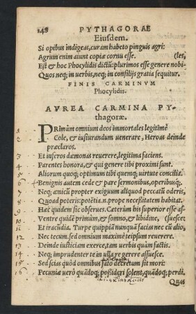 Aurea Carmina Pythagorae.