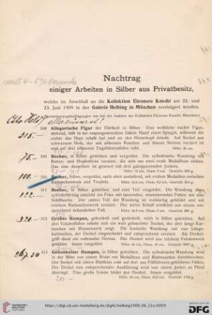Nachtrag einiger Arbeiten in Silber aus Privatbesitz (Nr. 308-326)