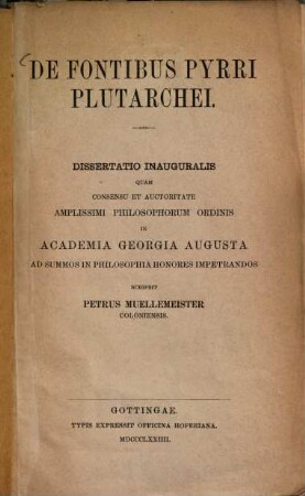 De fontibus Pyrri Plutarchei : (Göttinger Diss.)
