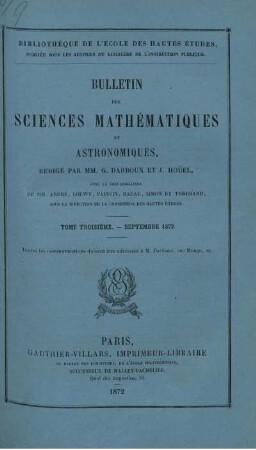 Tome Troisième - Septembre 1872.