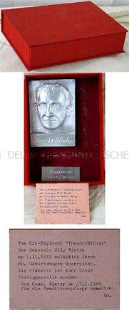 Plakette mit Porträt von Theodor Winter, in Schatulle