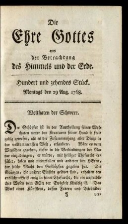Hundert und zehendes Stück. Montags den 29 Aug. 1768