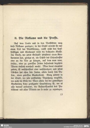 II. Die Reklame und die Presse