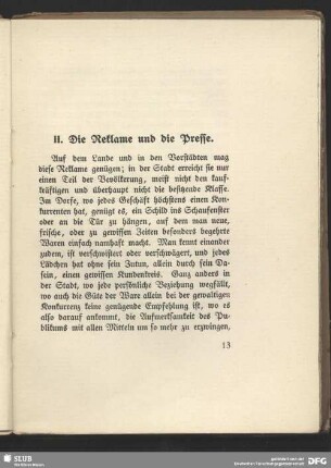 II. Die Reklame und die Presse