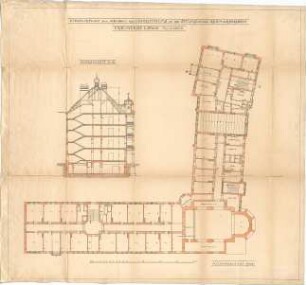 Seidl, Gabriel von; München, Öttingen- / Reitmorstr.; Vinzentinum - Grundriss 1. OG, Querschnitt
