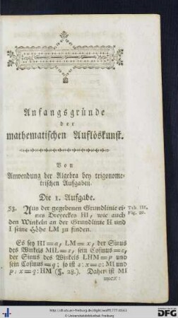 Anfangsgründe der mathematischen Auflösekunst.