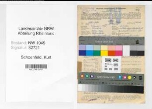 Entnazifizierung Kurt Schoenfeld , geb. 05.01.1898 (Justizwachtmeister)