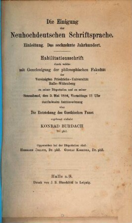 Die Einigung der neuhochdeutschen Schriftsprache : Einleitung. Das 16. Jahrhundert
