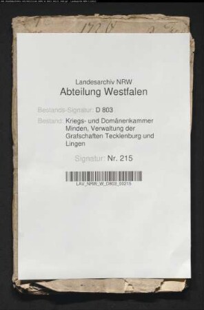 Verdunkelte Domänenstücke und Posten der Grafschaften Tecklenburg und Lingen
