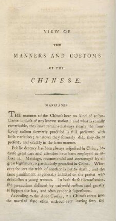 [VIII.] View of the manners and customs of the Chinese
