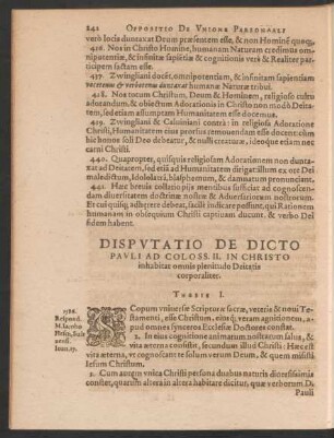 Disputatio De Dicto Pauli Ad Coloss. II. ...