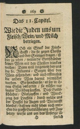 Das 11. Capitel. Wie die Juden uns um Fleisch/Wein/und Milch betriegen
