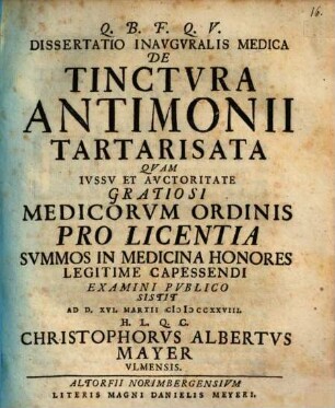 Diss. inaug. med. de tinctura antimonii tartarisata