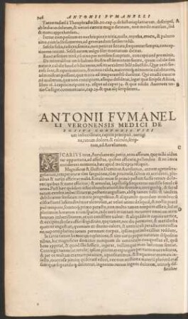 Antonii Fumanelli ... De Totius Corporis Virium imbecillitate, capitis praecipue, vertigine, renum dolore ...