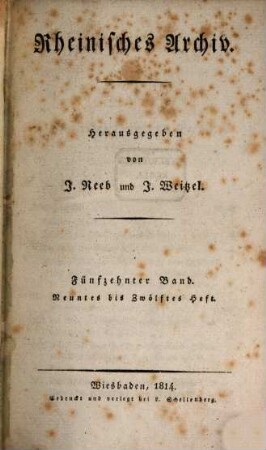 Rheinisches Archiv für Geschichte und Litteratur, 15. 1814