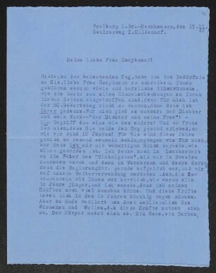 Brief von Hildegard Haussmann an Margarete Hauptmann