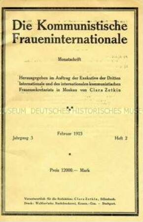 Monatszeitschrift der Komintern "Die Kommunistische Fraueninternationale" u.a. zum Internationalen Frauentag