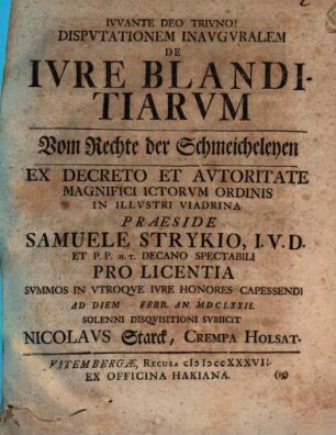 Disp. inaug. de iure blanditiarum
