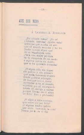 Ave sin nido : Á Leandro A. Zeballos