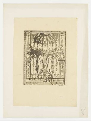 Dekorative Kompostition, Blatt 4 der Folge "Katafalk der Marie de Guise", aus: Jacques Thuret, „Oeuvre de Jean Bérain“, Paris 1711