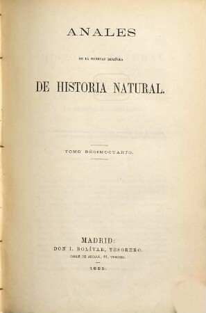 Anales de la Sociedad Española de Historia Natural, 14. 1885