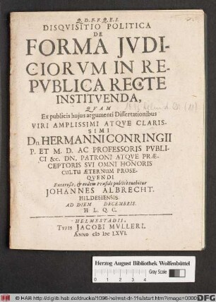Disquisitio Politica De Forma Iudiciorum In Republica Recte Instituenda