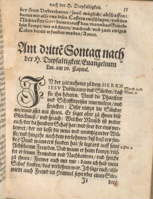 Am dritte[n] Sontag nach der H. Dreyfaltigkeit, Euangelium Luc. am xv. Capitel.