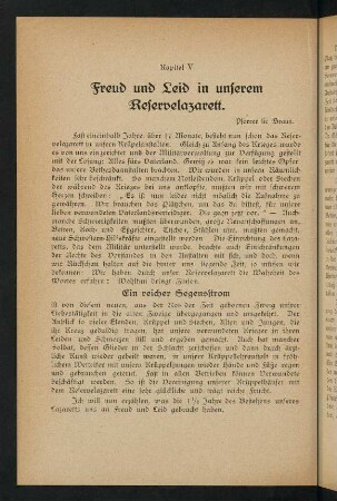 52-72, Kapitel V.: Freud und Leid in unserem Reservelazarett