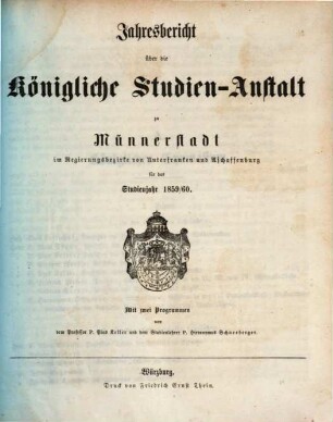 Jahresbericht der Königlich Bayerischen Studienanstalt zu Münnerstadt. 1859/60