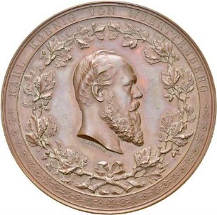 Medaille von Karl Schwenzer für allgemeine Verdienste um Gewerbe und Handel im Königreich Württemberg mit Futteral, 1871 auf der Schwäbischen Industrieausstellung in Ulm verliehen