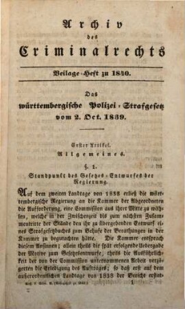 Das württembergische Polizei-Strafgesetz vom 2. Oct. 1839