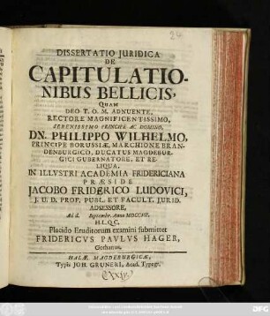 Dissertatio Juridica De Capitulationibus Bellicis